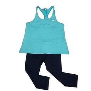 Under Armour Heat Gear Athletic Tank Top Racer Back Workout Logo Scoop Neck Med.